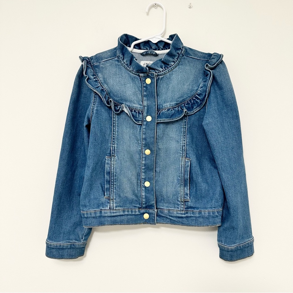Janie and Jack Blue Denim Ruffle Jacket in Sadie Medium Wash Jack Denim size 7/8